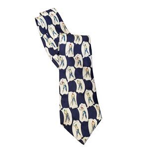 Paul Frederick Blue Golfer Print 100% Silk Mens Necktie 3" x 61" Vintage USA